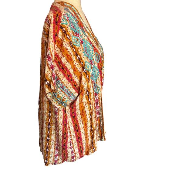 Savanna Jane SZ M/L Multicolor Boho Aztec Floral Embroidered Open Front Kimono - Picture 3 of 6